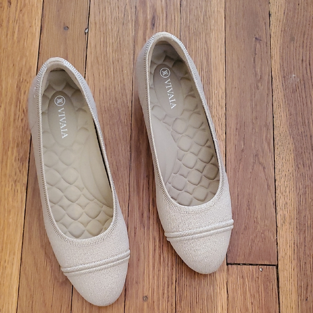 Vivaia Women's Cream Knit Ballet Flats - Comfortable Slip-On Heels